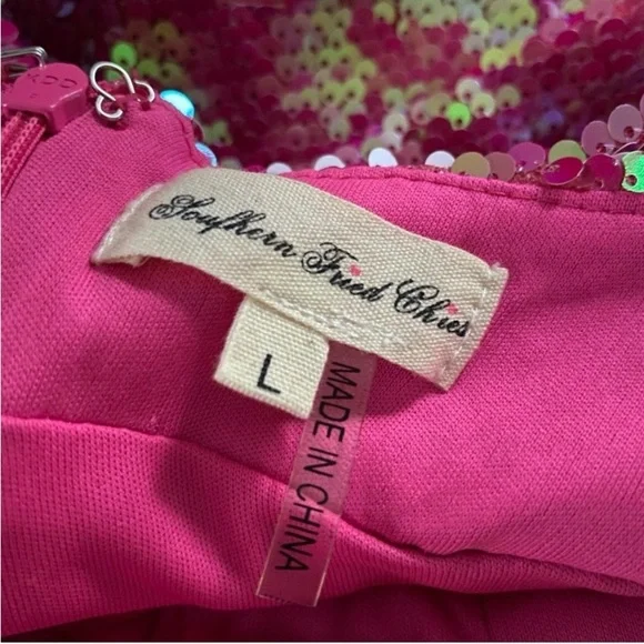 SOUTHERN FRIED CHICS Hot Pink Sequins Mini Dress - Picture 8 of 9